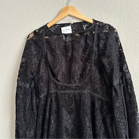 Free People Ruby Black Lace Mini Boho Dress Size Small new with Tags - Picture 4 of 11